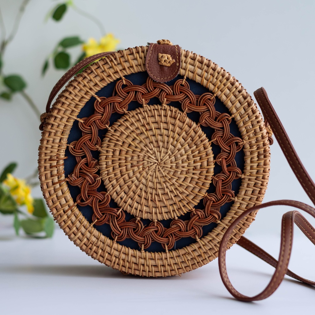 Round Rattan Crossbody Bag