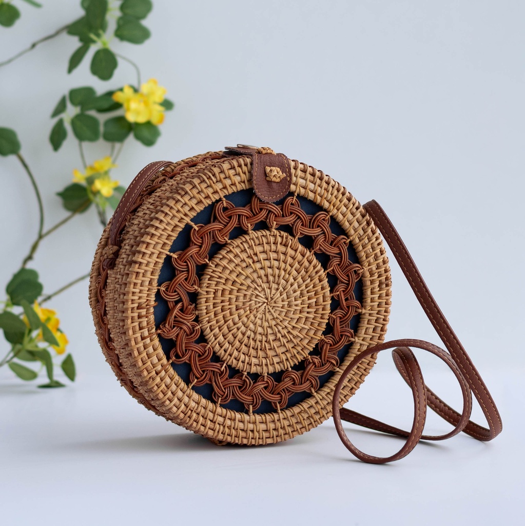 Round Rattan Crossbody Bag