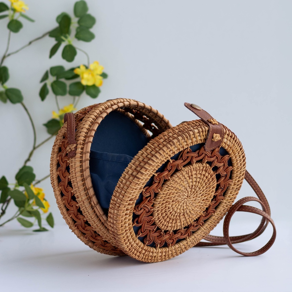 Round Rattan Crossbody Bag
