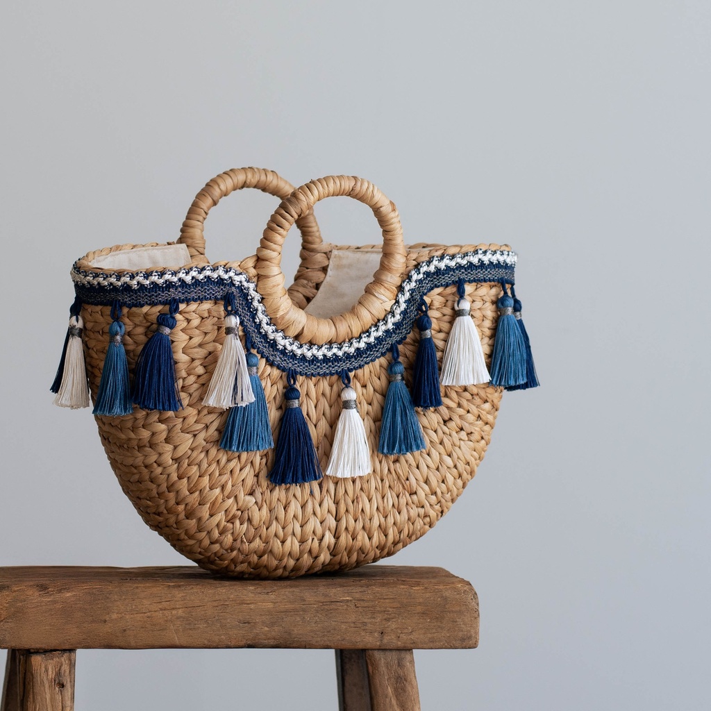 Water Hyancinth Bucket Bag With Tassels