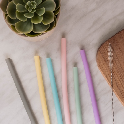 Straight Silicone Straws with Brush for Kids